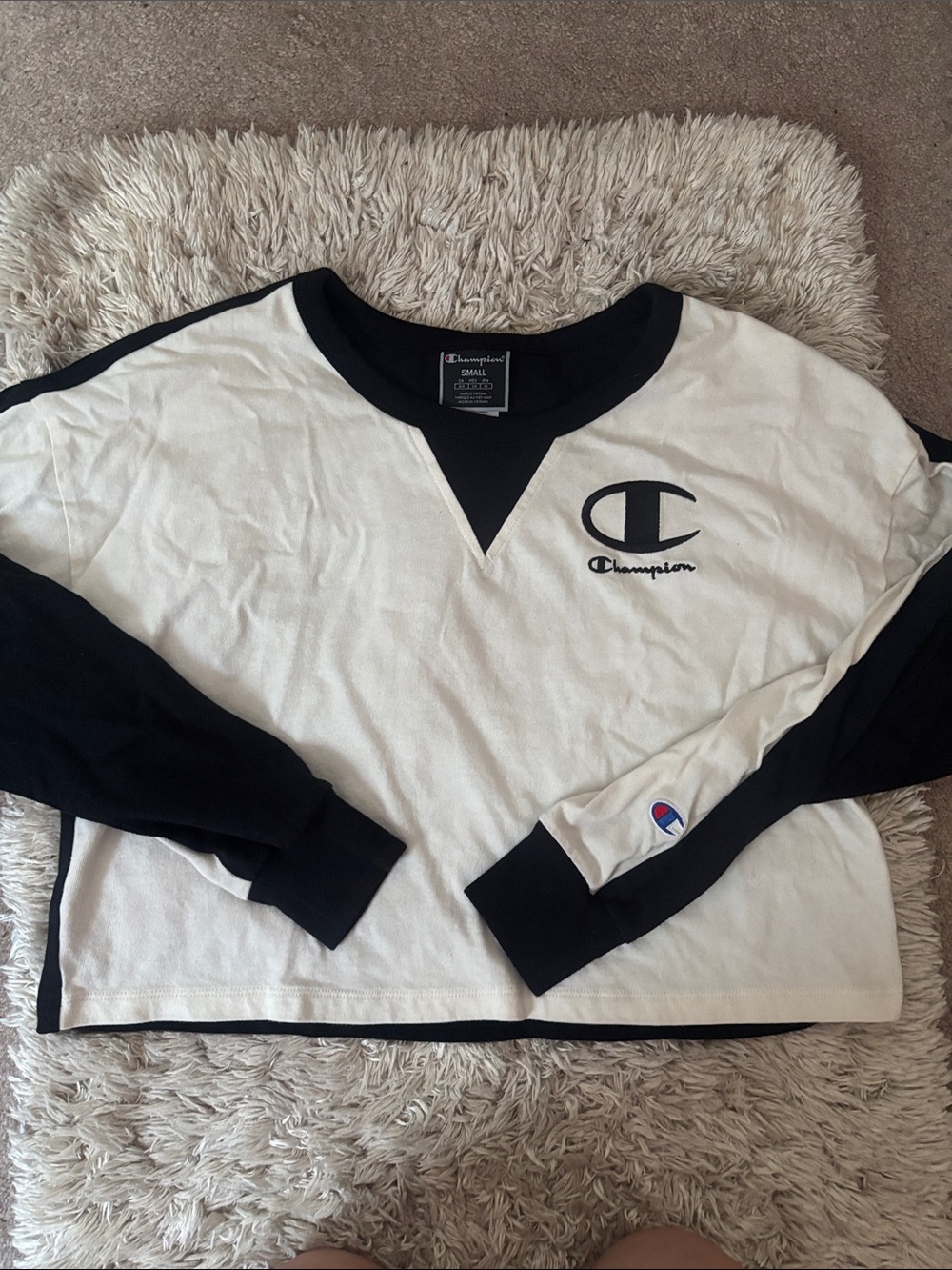 Champion White and Black Contrast Crewneck top size small